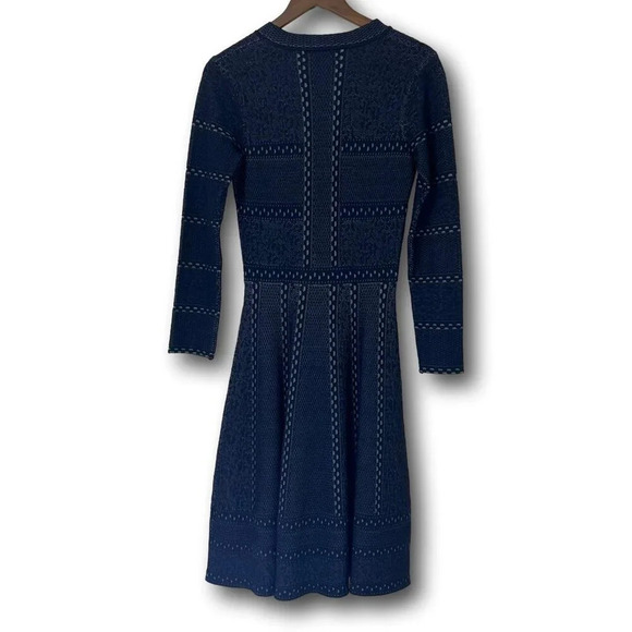 Womens Elegant A Line Midi Long Sleeve Flared Navy Blue Chic Dress Medium - Picture 13 of 15